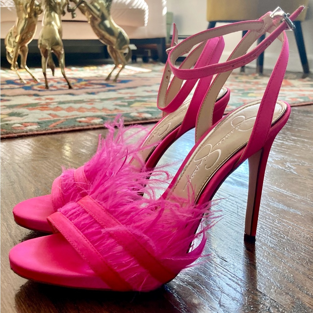 Jessica Simpson Raelin Crystal Pink Satin Heeled Sandal